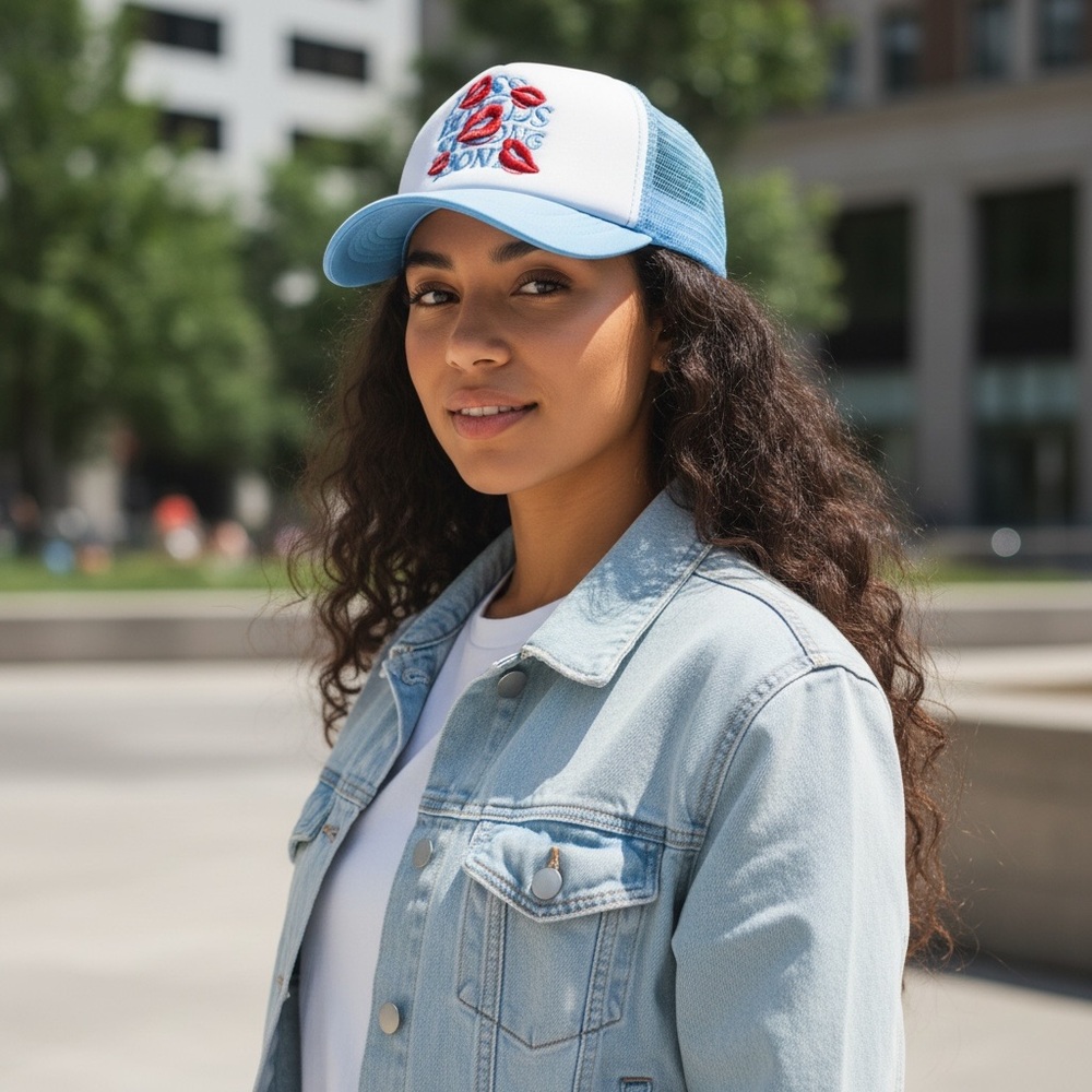 •Stay Strong• Kiss Mark Unisex Streetwear Mesh Trucker Hat - Picture 2 of 3